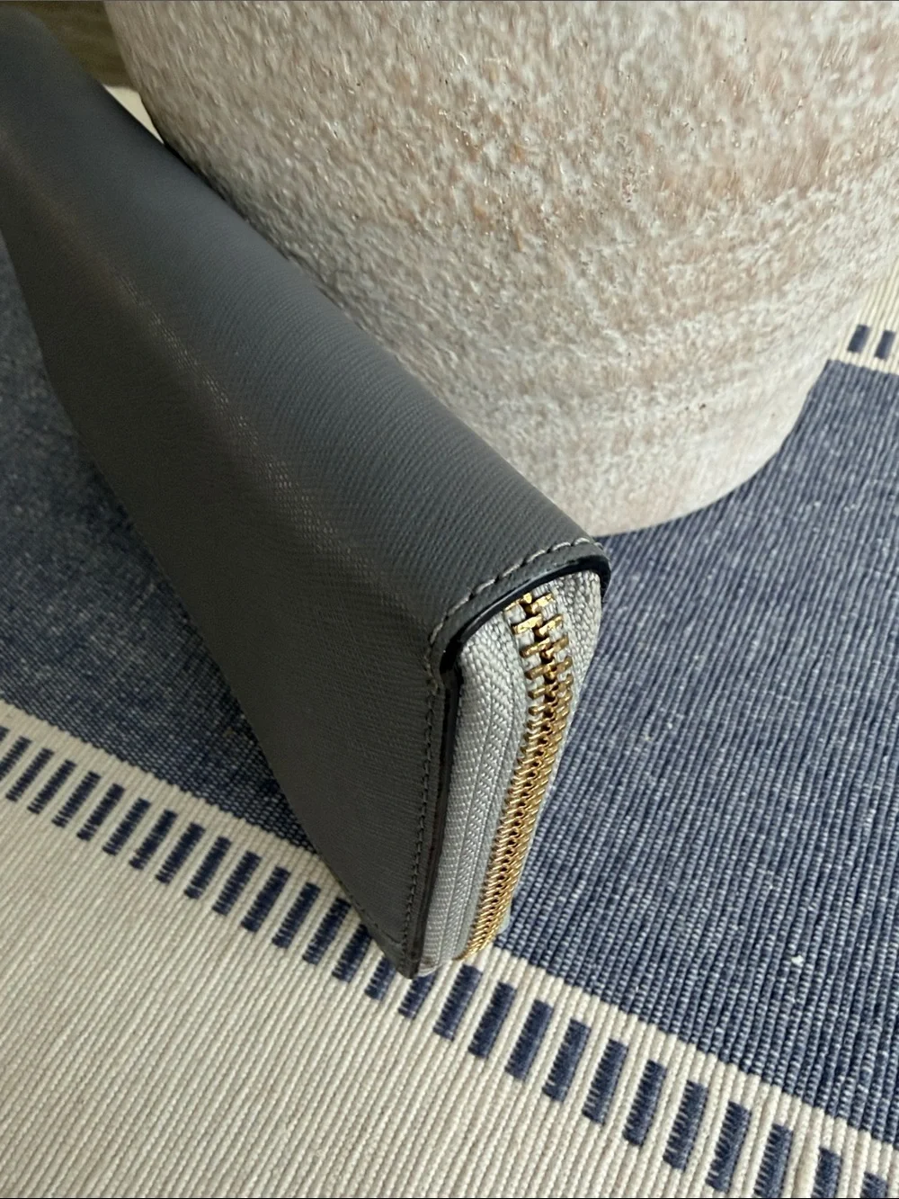 Kate Spade Two-Tone Gray Zip Around Wallet with Gold Hardware